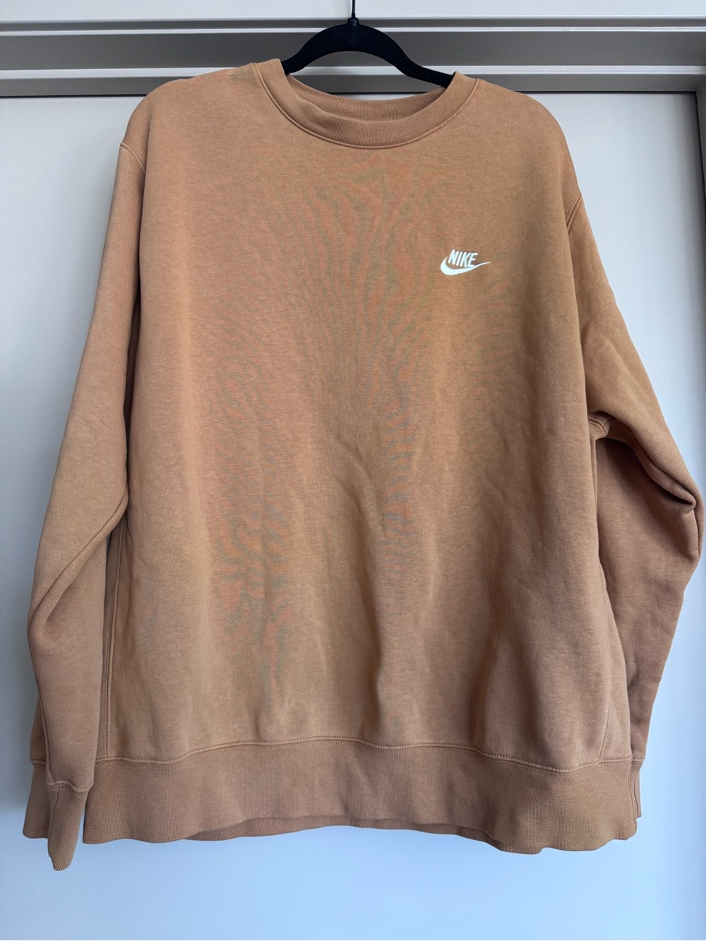 Nike Men's Crewneck Sweatshirt in Tan/Brown with White Logo
